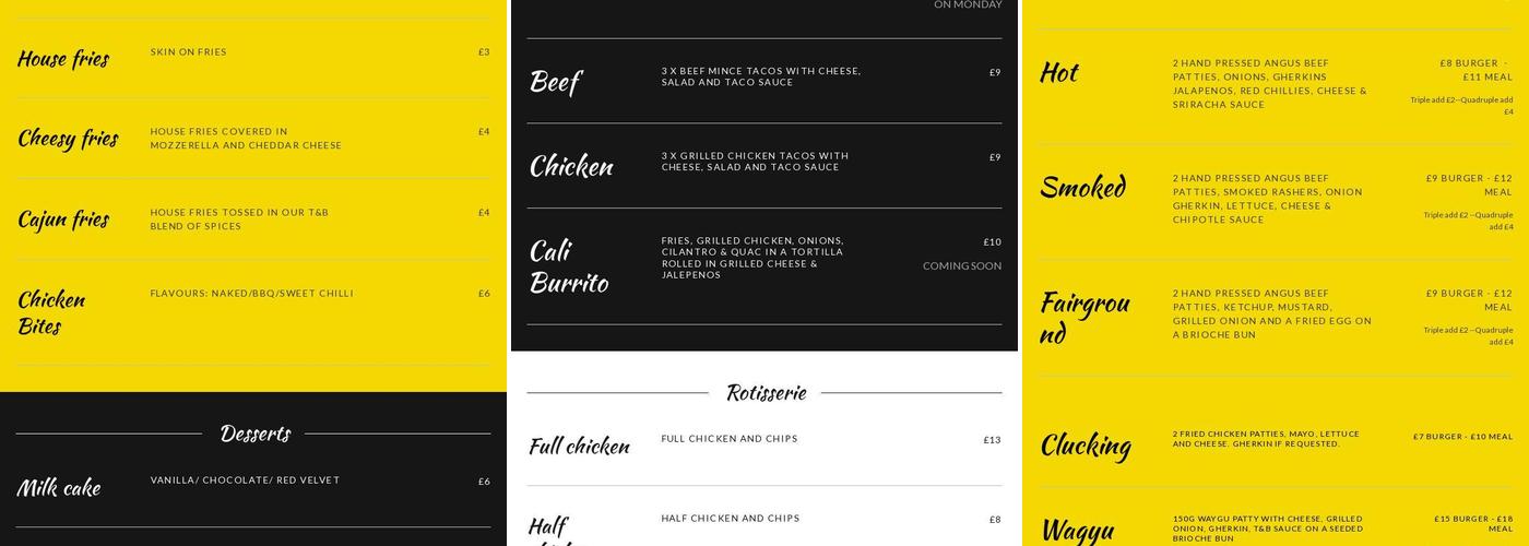Tacos and Burgers Menu