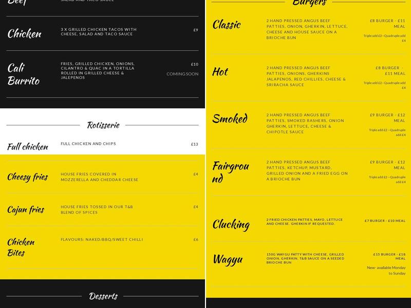 Tacos and Burgers Menu