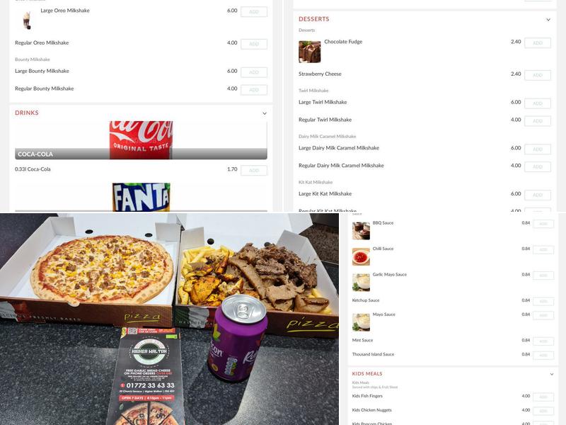 Higher Walton Pizza Burger Menu