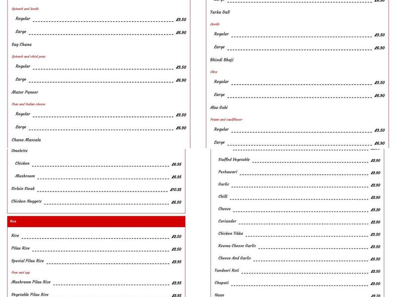 Lamp Indian Restaurant Menu