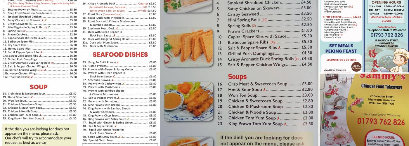 Sammy's Chinese Takeaway Menu