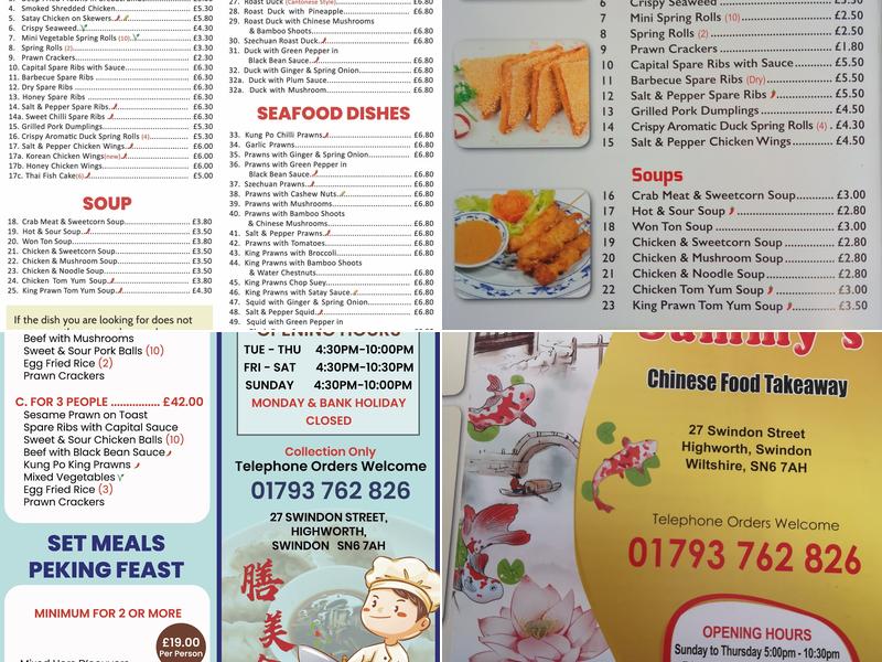 Sammy's Chinese Takeaway Menu