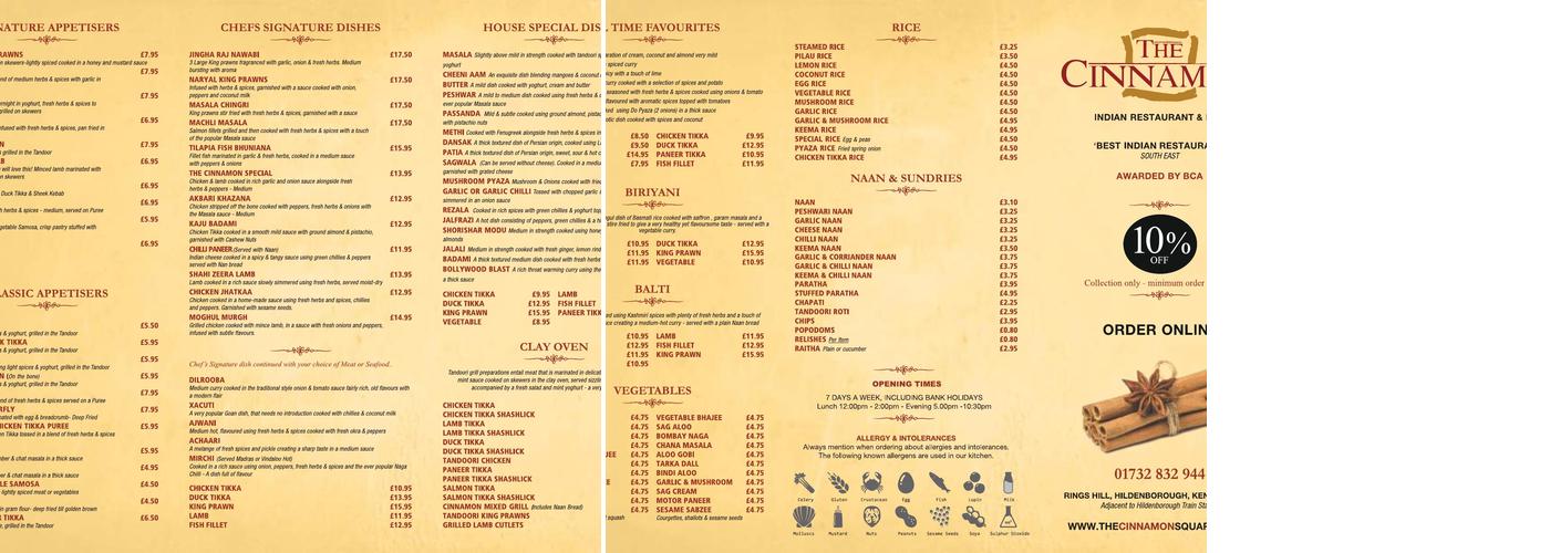 The Cinnamon Square Menu