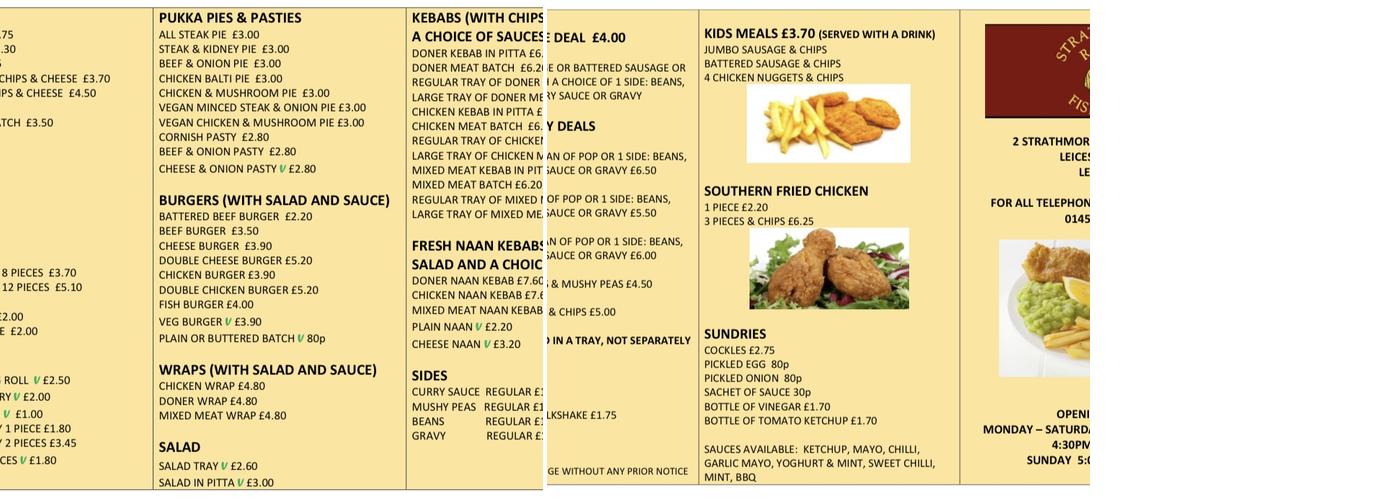 Strathmore Road Fish Bar Menu