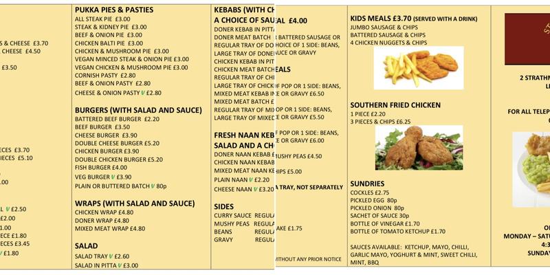 Strathmore Road Fish Bar Menu