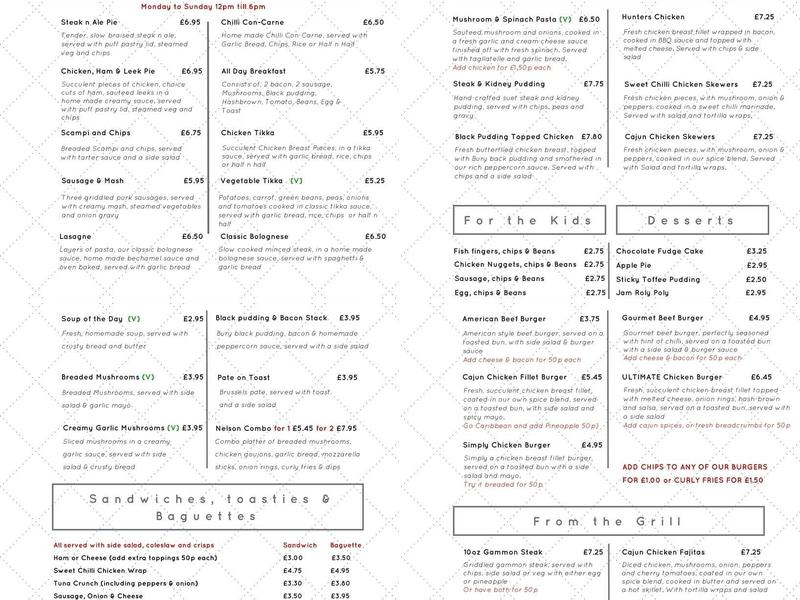 Lord Nelson Hotel Menu