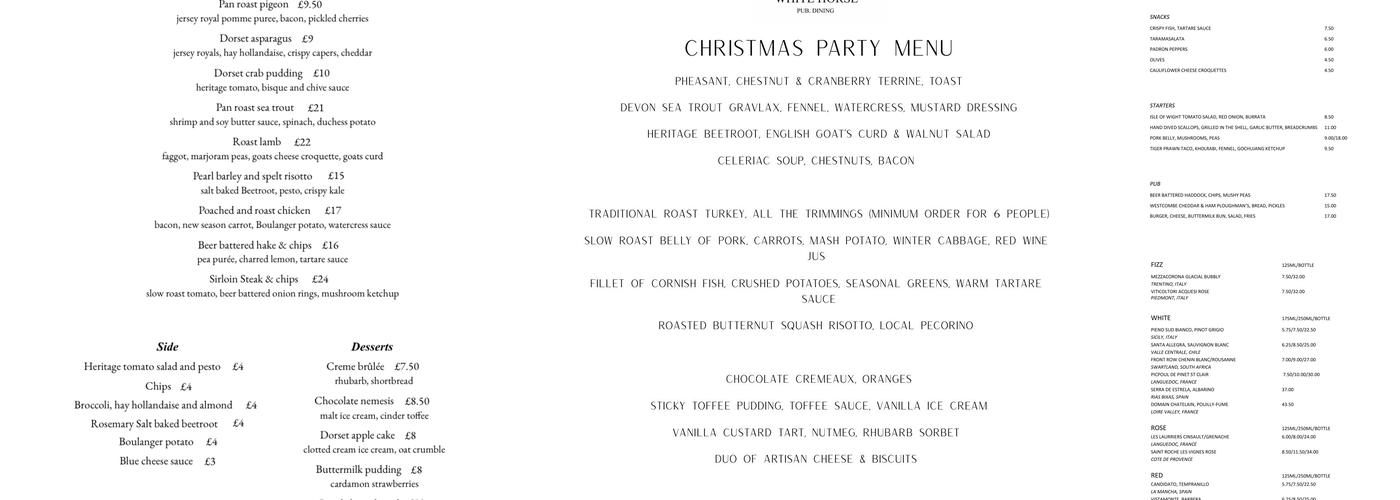 The White Horse Inn Menu