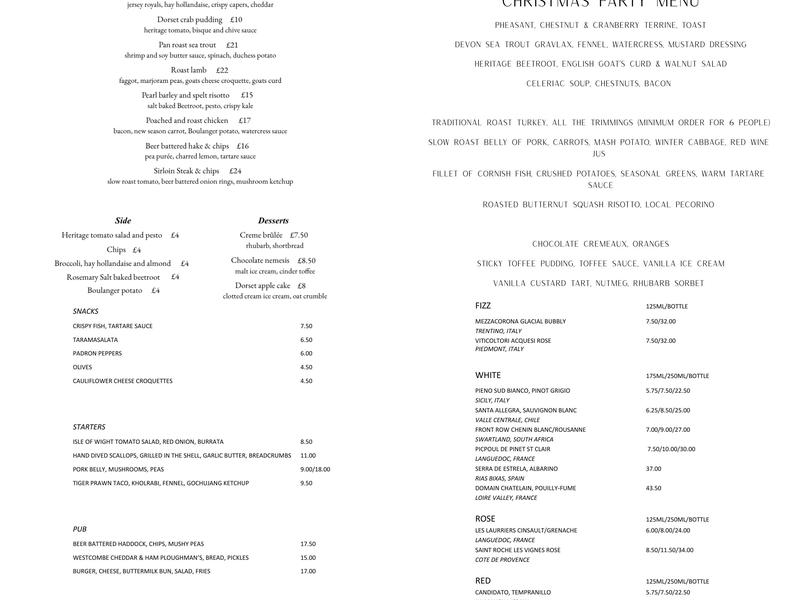 The White Horse Inn Menu