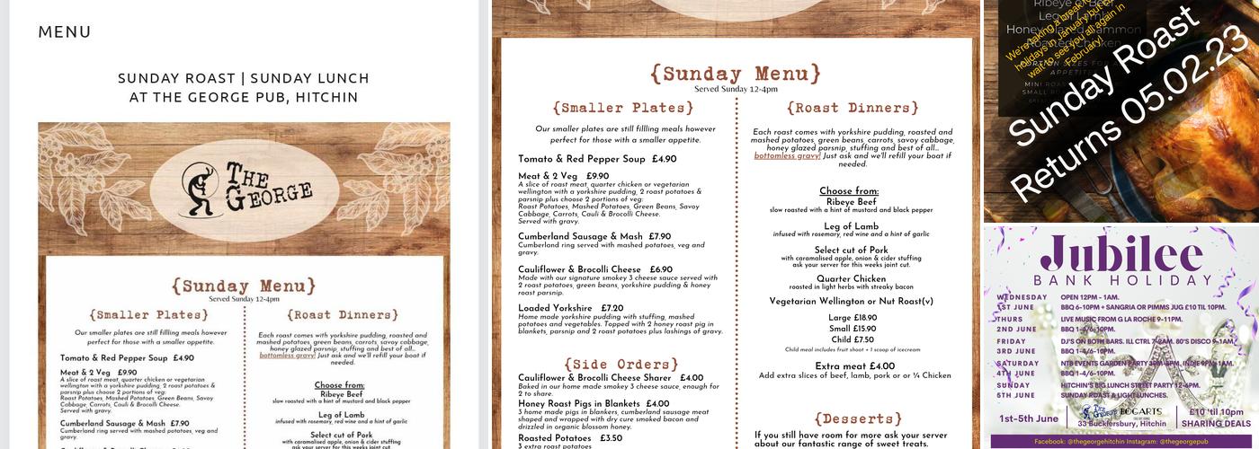 The George Pub Menu