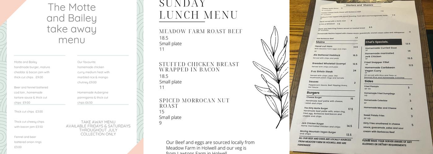 The Motte & Bailey Menu