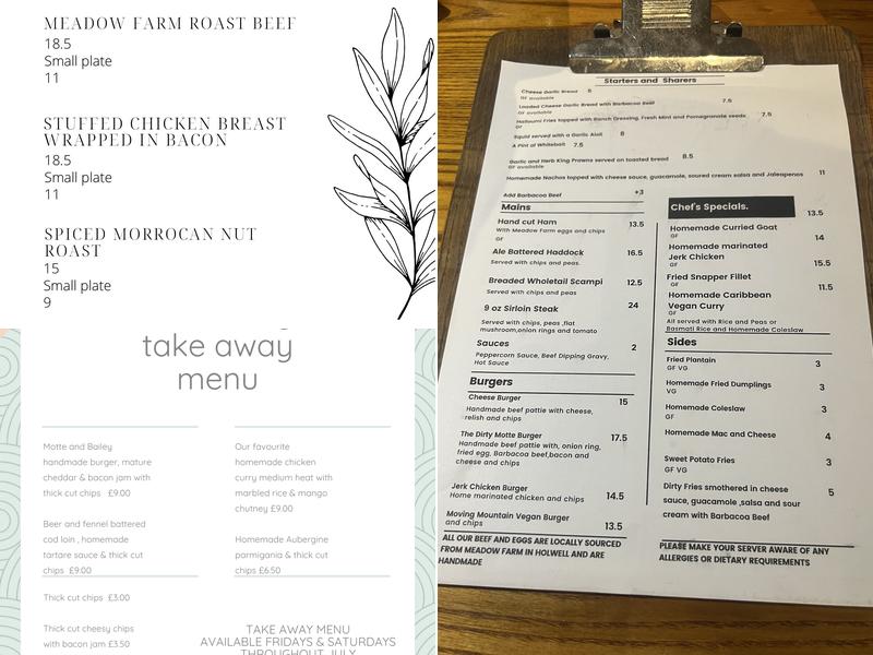 The Motte & Bailey Menu
