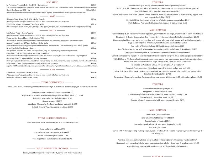 The Red Lion Menu