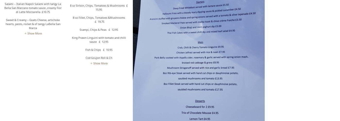 The Bird In Hand Menu