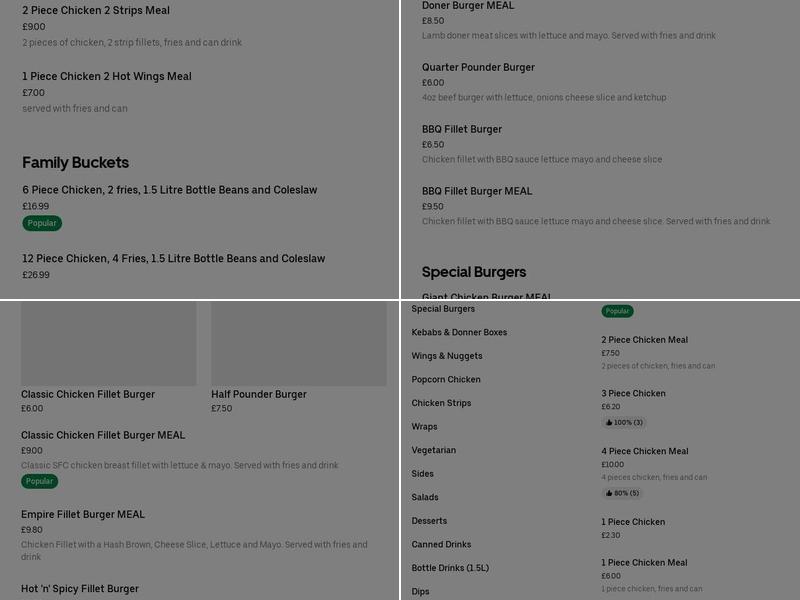 Southern Fried Chicken Menu