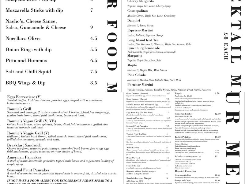 Ronnie's Menu