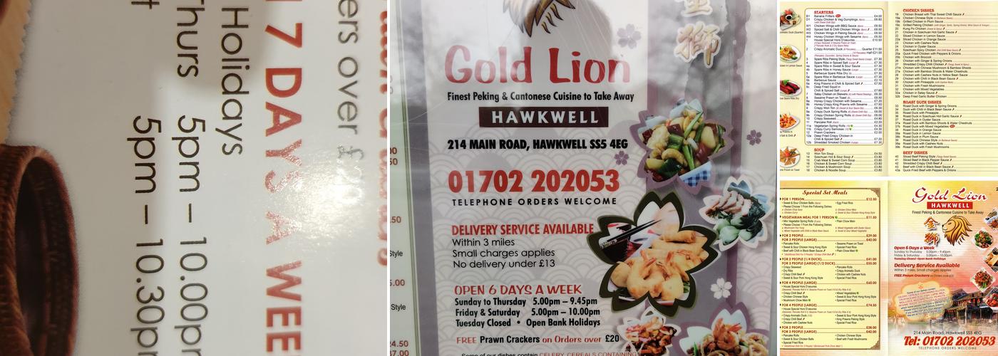 Gold Lion Menu