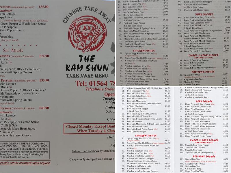 The Kam Shun Menu