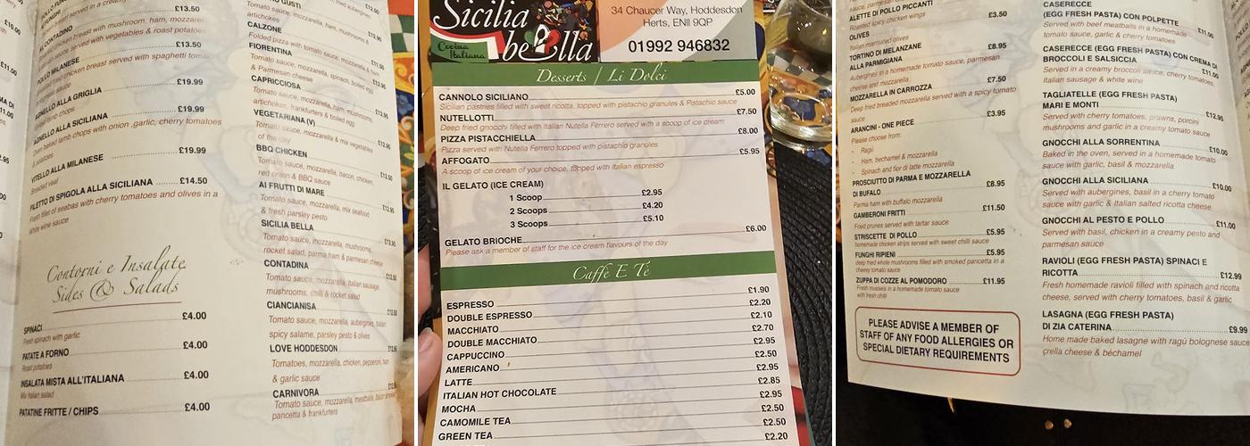 Sicilia bella Menu