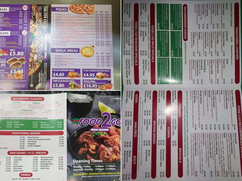 Food 2 Go Menu