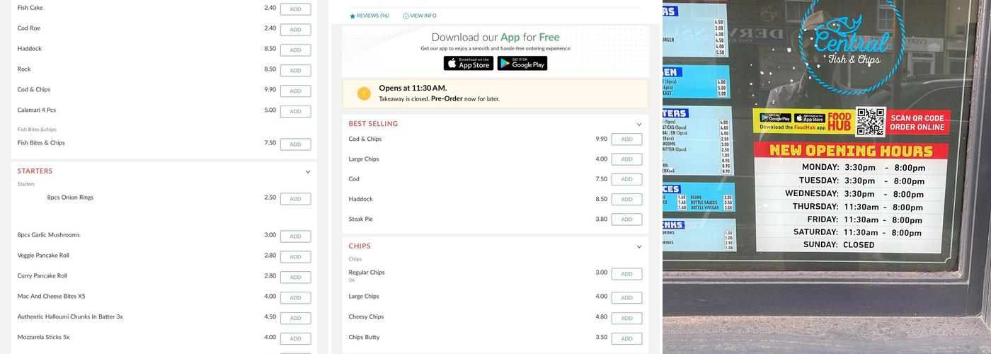 Central Fish & Chips Menu
