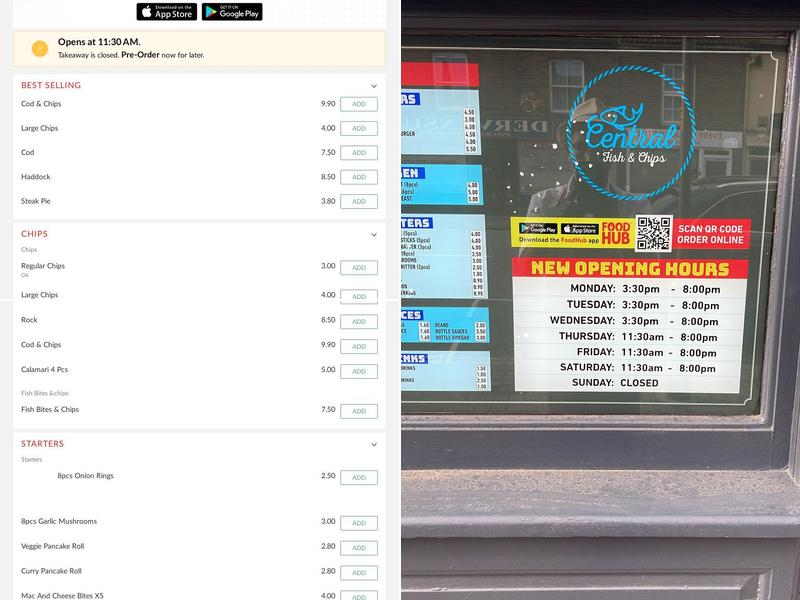Central Fish & Chips Menu