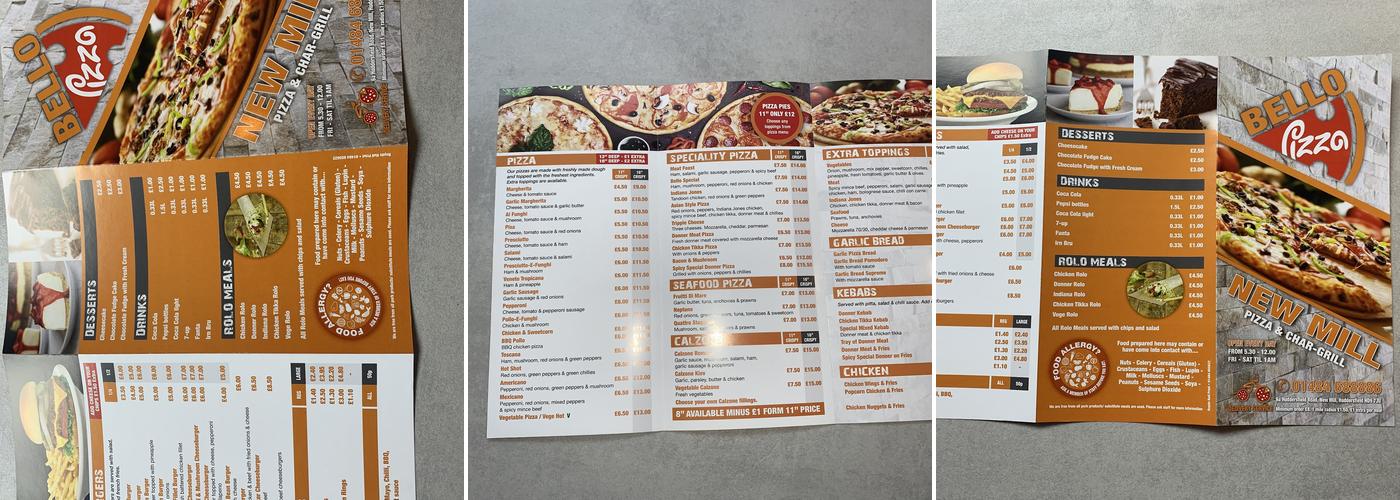 Bello pizza Menu