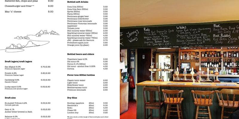 The Tollgate Inn Menu