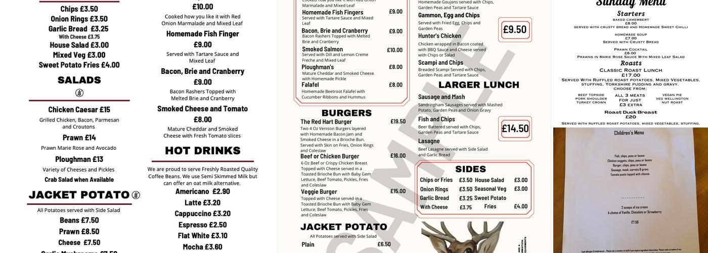 Red Hart Inn Bodham Menu