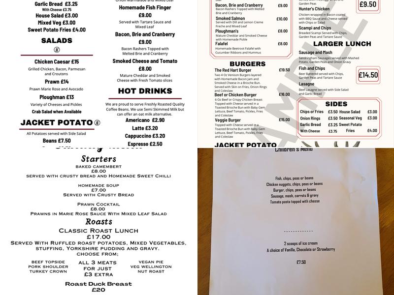 Red Hart Inn Bodham Menu