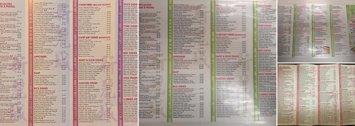 The Sunny Take Away Menu