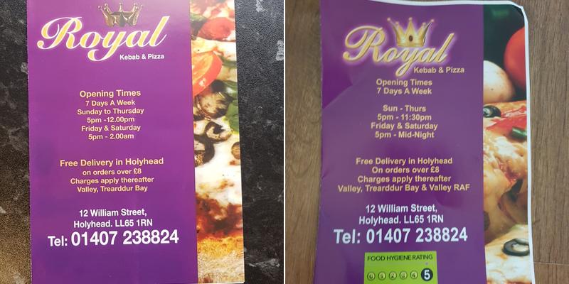 Royal Kebabs and Pizza Menu