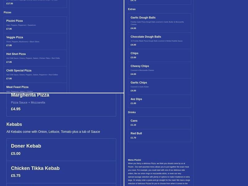 Pizzini Pizzeria Menu