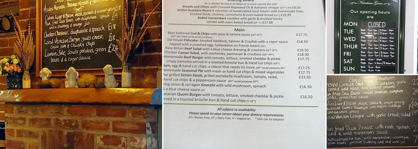 Old House at Home Newnham Menu