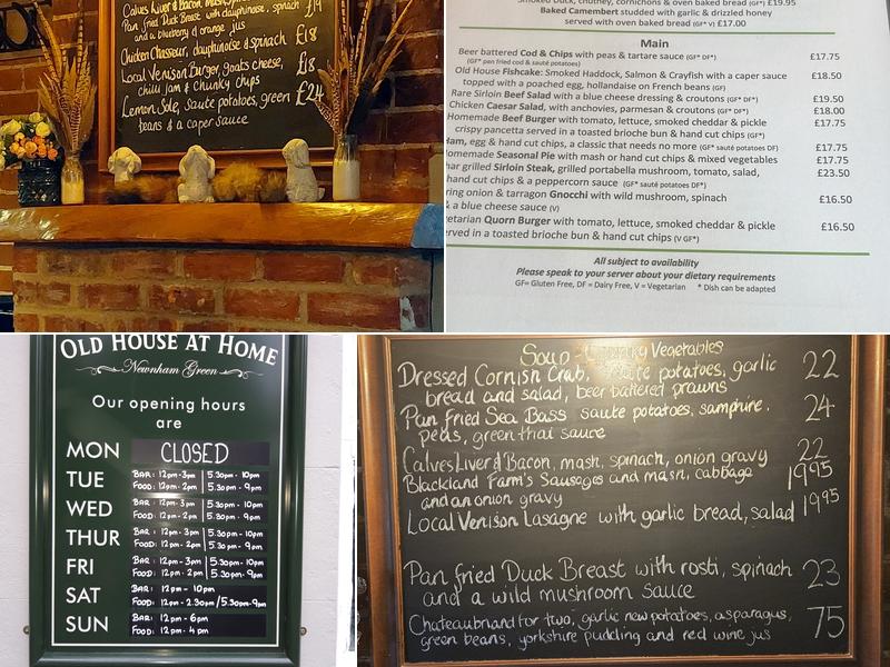 Old House at Home Newnham Menu