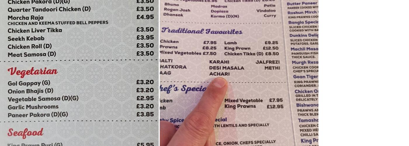 Maltby Spice Lounge Menu