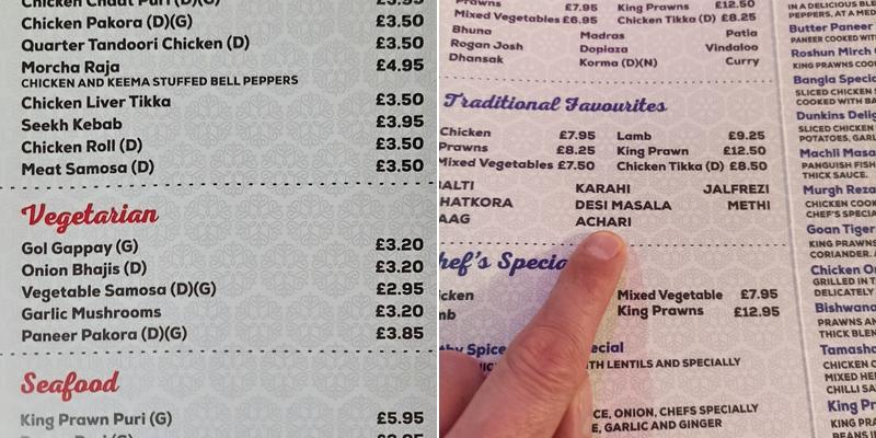 Maltby Spice Lounge Menu