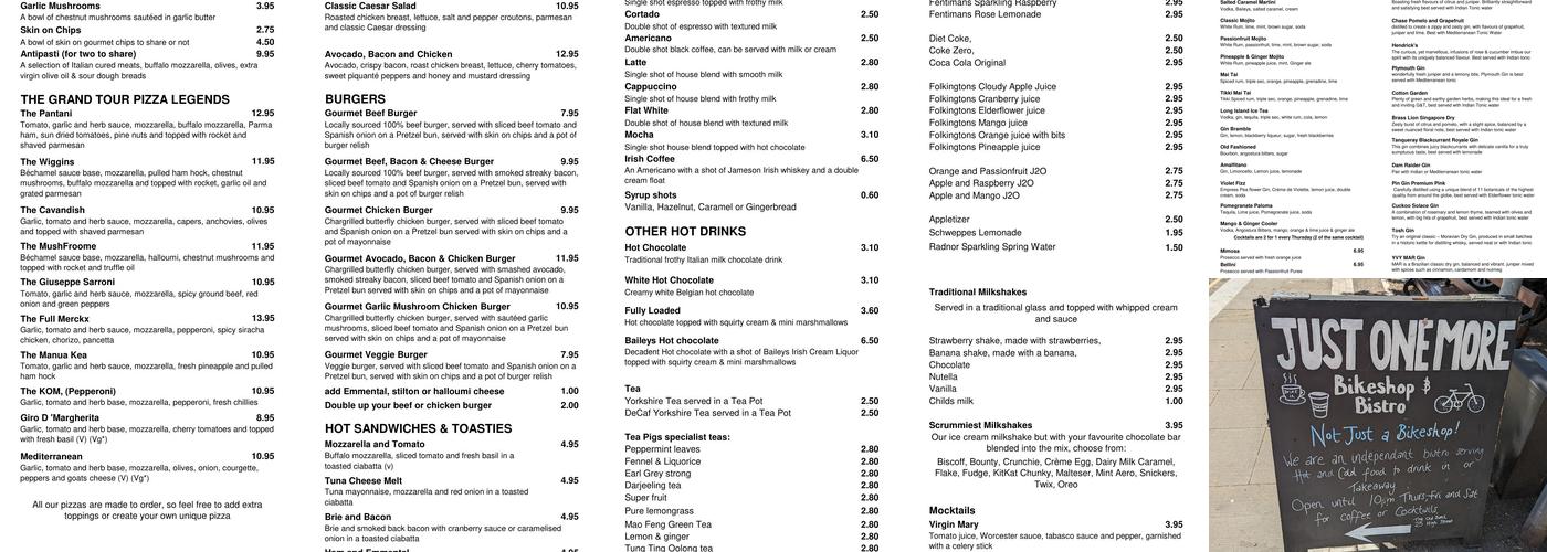 Just One More Bike Menu