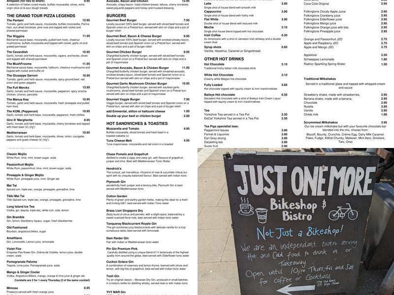 Just One More Bike Menu