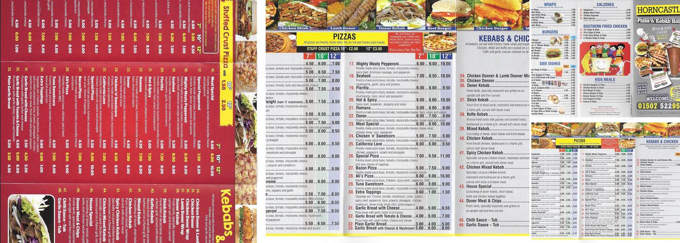Horncastle Pizza & Kebab House Menu