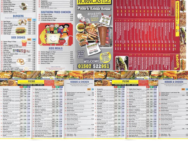 Horncastle Pizza & Kebab House Menu