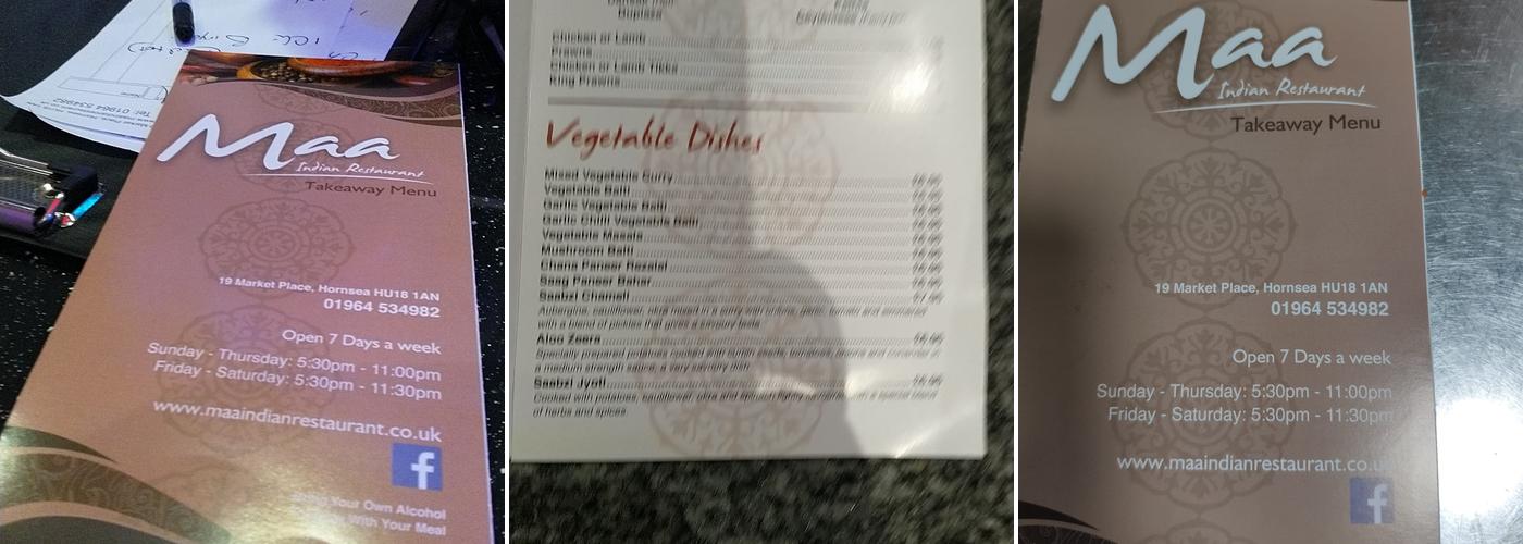 Maa Indian Restaurant and Takeaway Menu