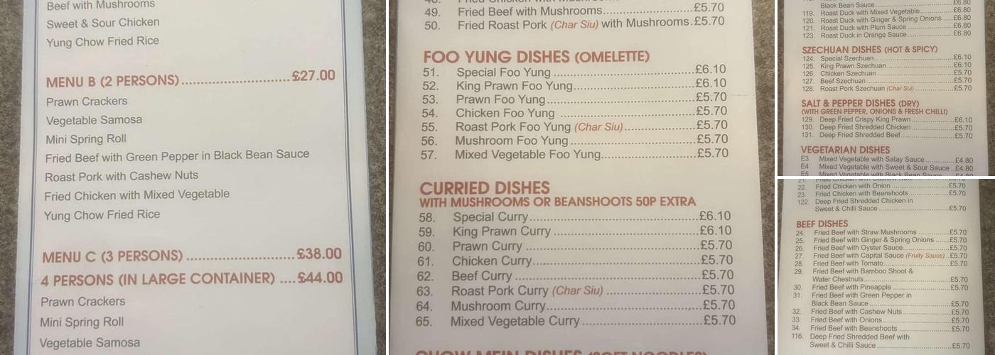 Newbegin Takeaway Menu