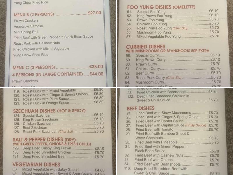 Newbegin Takeaway Menu