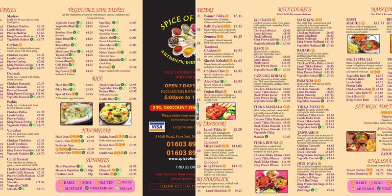 Spice Of India Menu