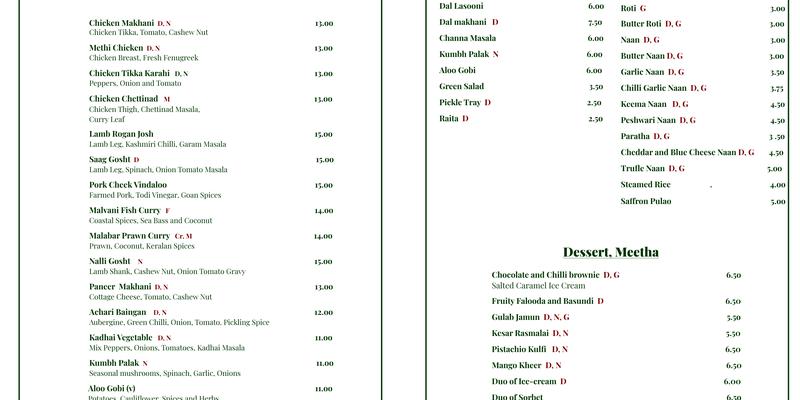 Dastaan Leeds Menu
