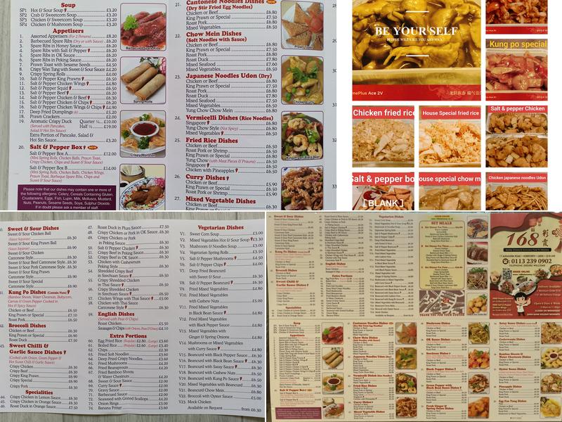168 Chinese Takeaway Menu