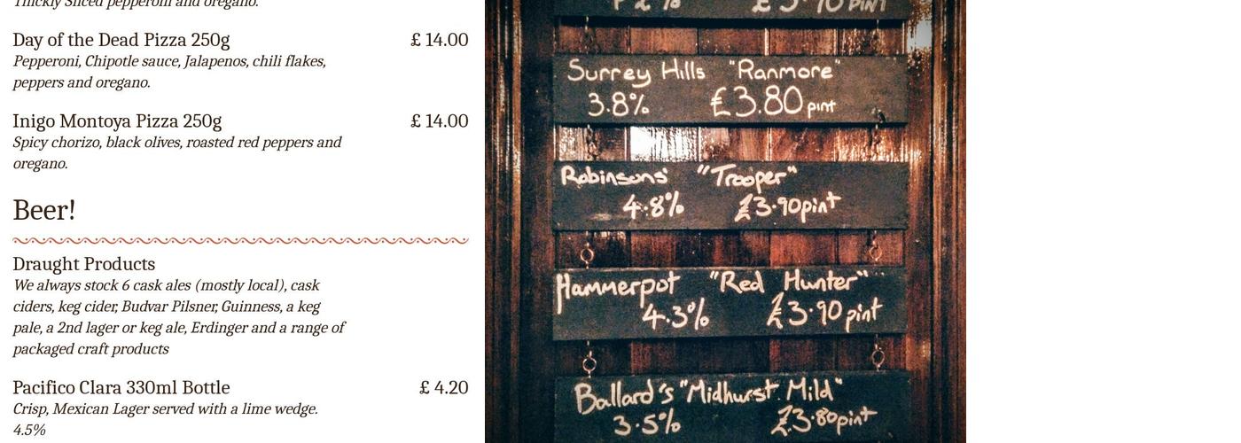 The Malt Shovel Menu