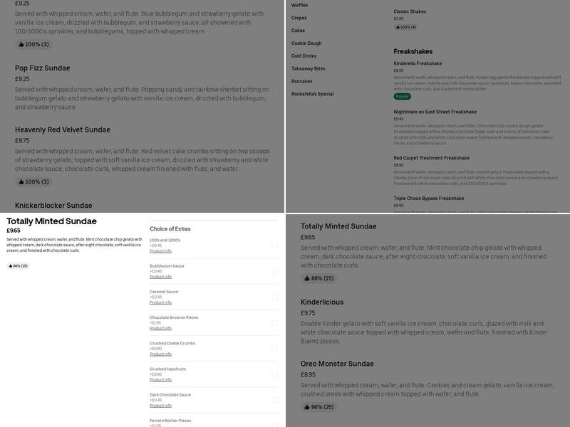 Rockafella's Dessert Parlour Menu