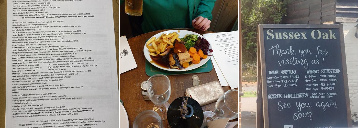 The Sussex Oak at Warnham Menu