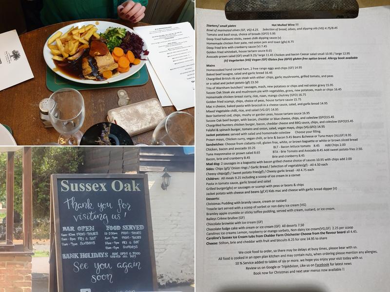 The Sussex Oak at Warnham Menu